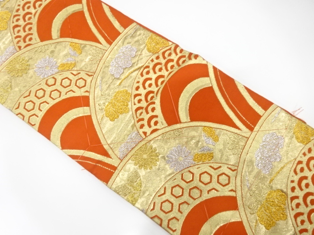 JAPANESE KIMONO / ANTIQUE NAGOYA OBI / SILK / WOVEN KIKU & PAULOWNIA